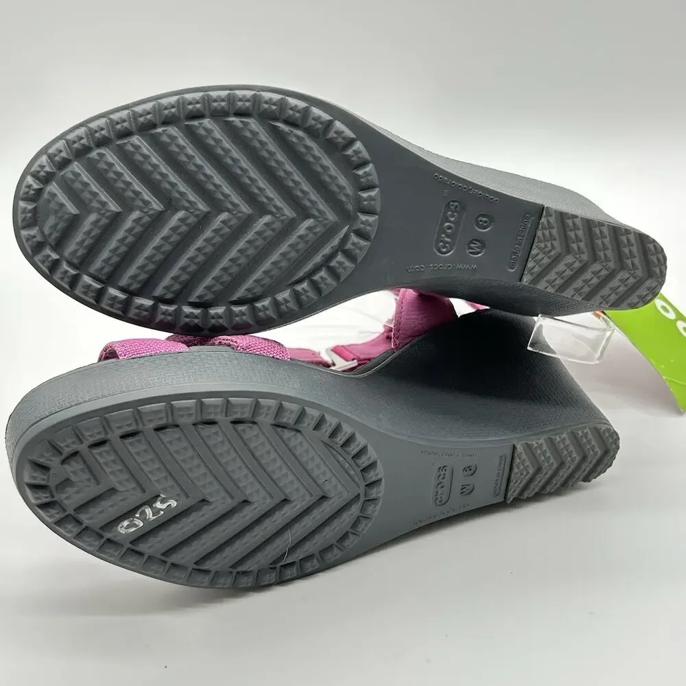 Crocs Leigh Wedge Womens 8 Sandal Wild Orchid Purple Gray Comfort Heels